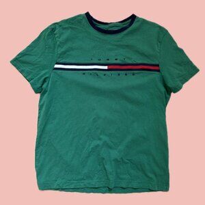 Tommy Hilfiger 90s Style Logo T-Shirt – Green Crew Neck Size L